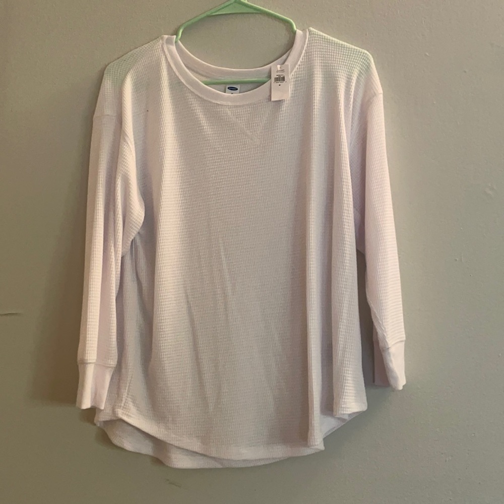 White Waffle Knit Long Sleeve Tee